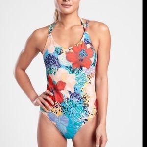 Athleta Keyhole Printed One Piece Bora Bora size Small Tall